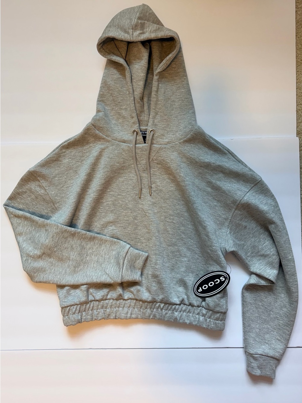 Scoop Heather Gray Cropped Hoodie with Drawstring Hood